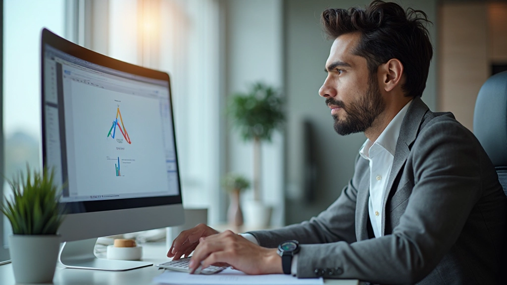 Специалист по контекстной рекламе настраивает кампанию Google Ads на компьютере