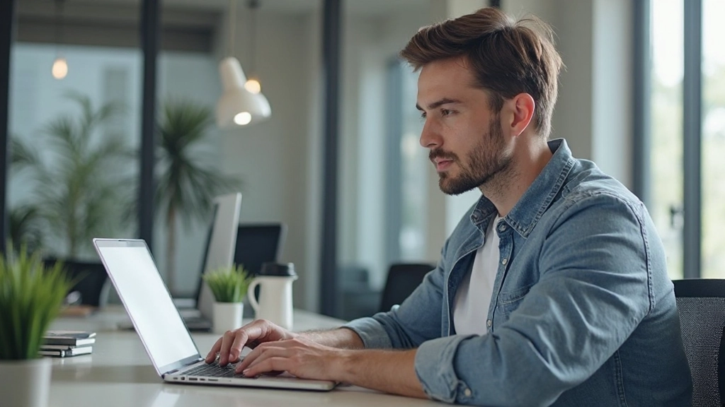 Специалист по SEO анализирует ключевые слова и поисковые запросы на ноутбуке в офисе